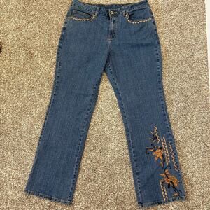 Y2K Coldwater Creek Embroidered Floral Bootcut Jeans Boho Western Denim 12